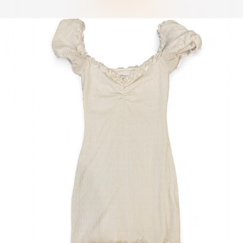 White Short Sleeve Smocked Mini Dress